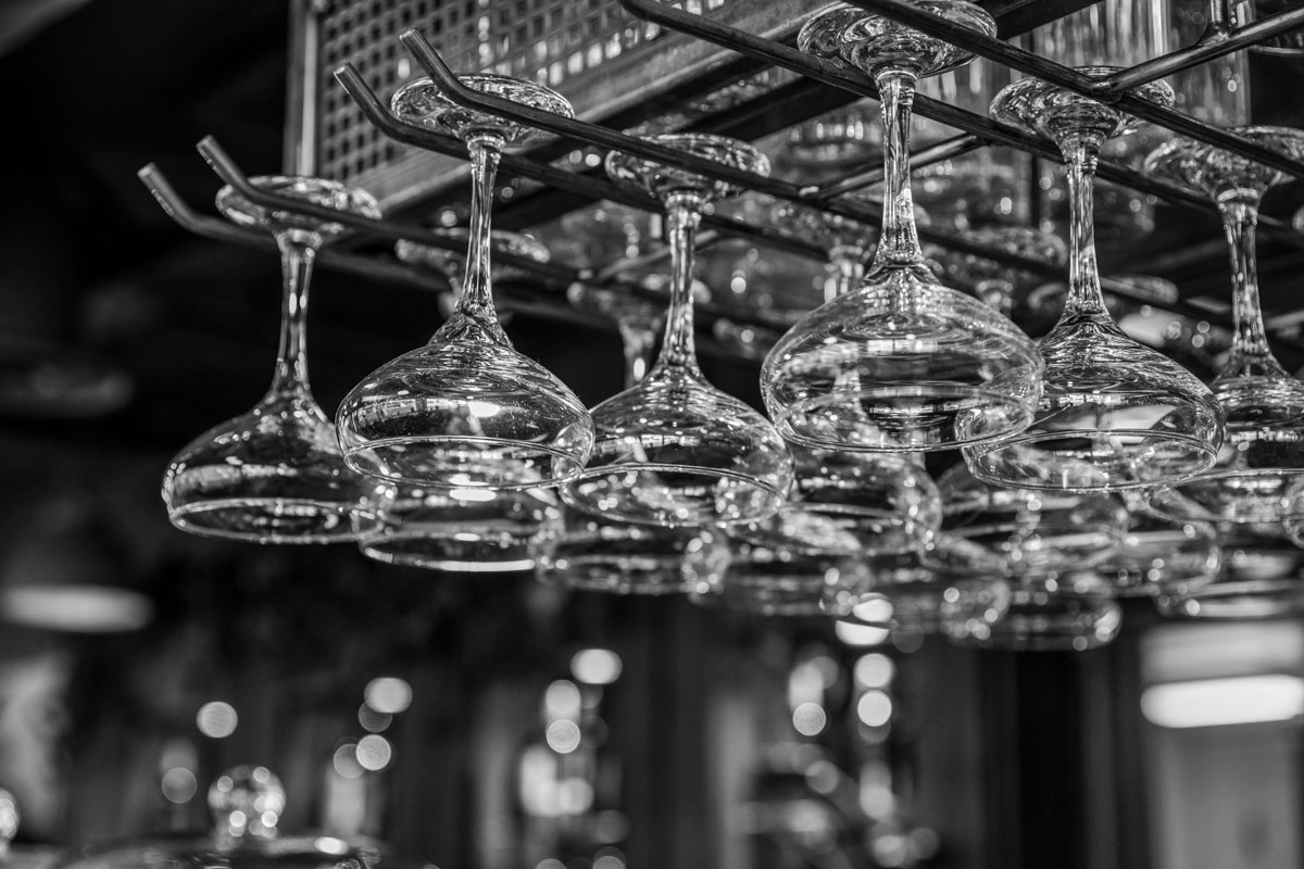 Cocktail glasses hanging