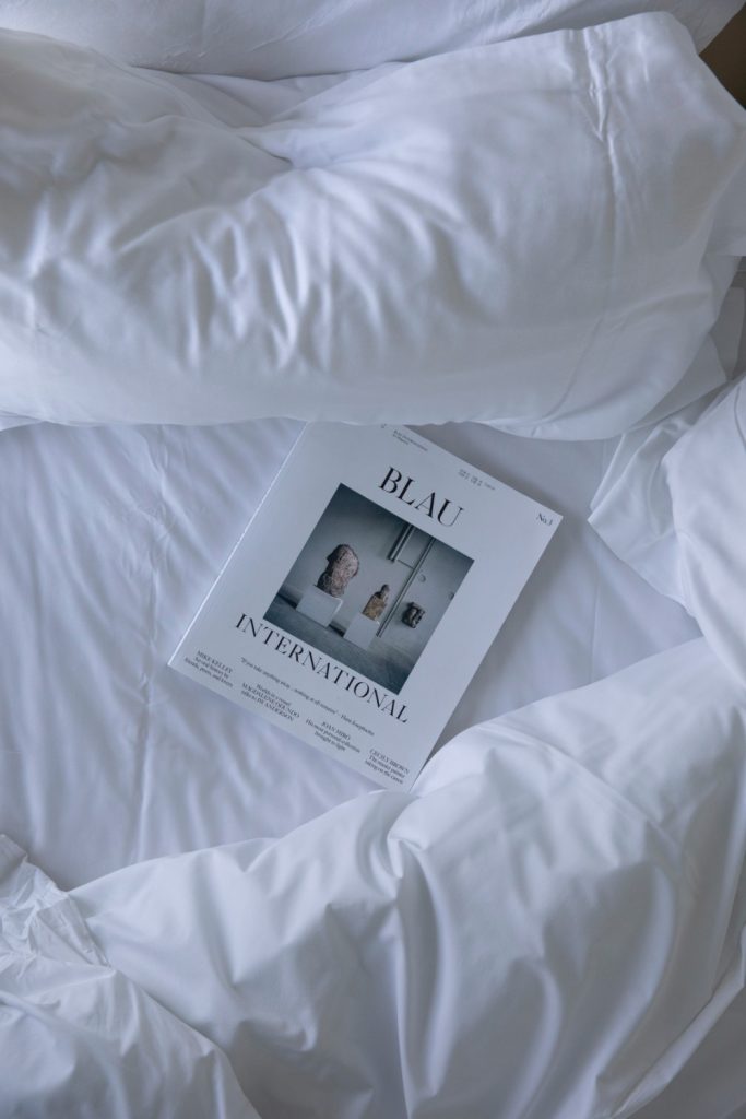 magazine on bed